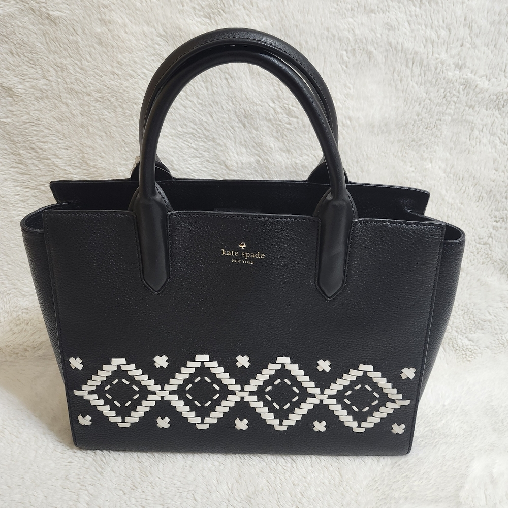 NWT KATE SPADE Meriwether Flynn Street Black White Tote Handbag Leather Purse
